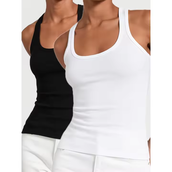 Pack x2 Tops Básicos de Tirantes – Liso, Versátil y Sin Mangas | Cuello Ribeteado, Ideal para Uso Casual | Varios Colores y Tallas | Envío 48h - 1