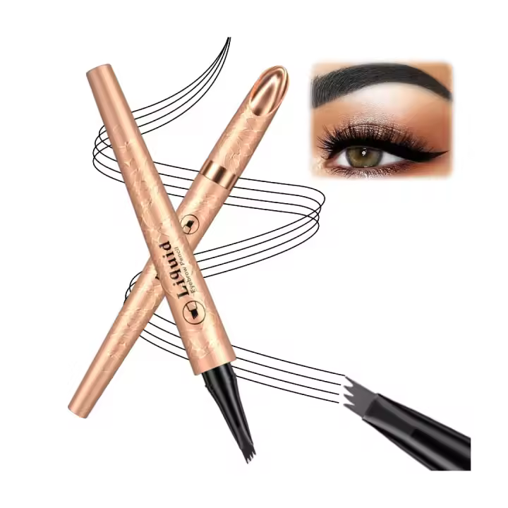 Lápiz de cejas microblading, nuevo 2025, resistente al agua, con 4 puntas de tenedor, microfill de larga duración, cejas 3D naturales que no se corren, duración total (marrón claro) - 1