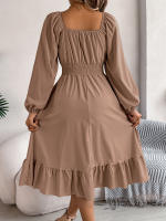 Vestido A-Line De Mujer Elegante Otoño Invierno Color Sólido Cuello Cuadrado Manga Larga Volantes Vestido Midi Casual Polyester Spandex - details 32