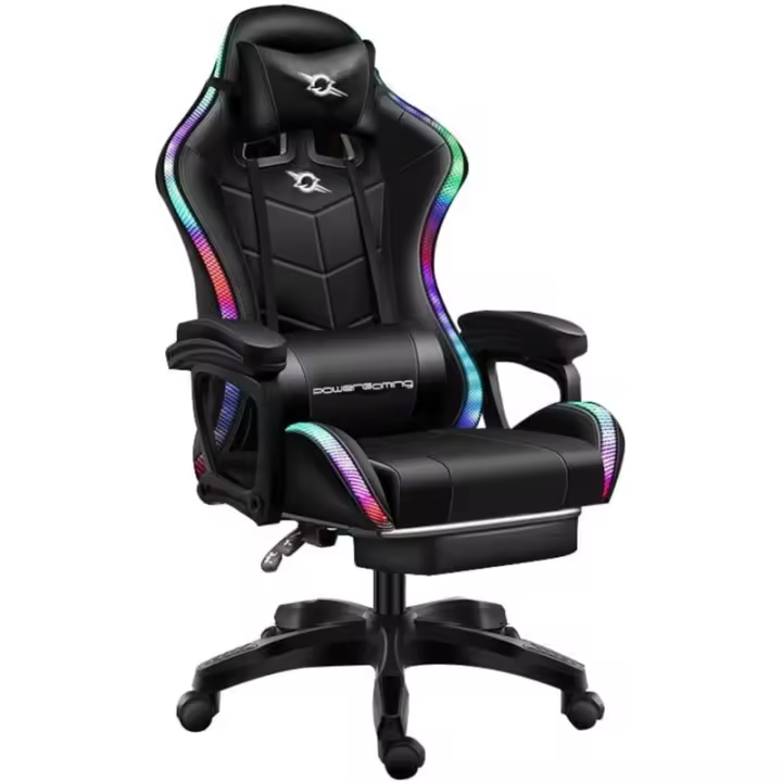 Silla Gaming PowerGaming LED RGB Negro con Reposapiés - 1