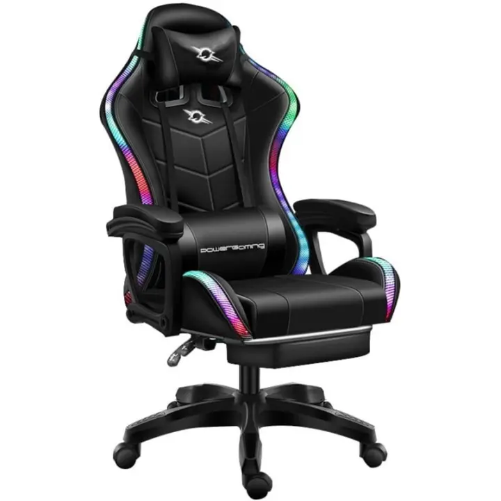 Silla Gaming PowerGaming LED RGB Negro con Reposapiés - 1