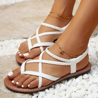 Sandalias Planas De Tanga Moda Para Mujer Talla Grande Zapatos Elásticos De Cadena Nueva Estilo Playa Romana Casual - details 4