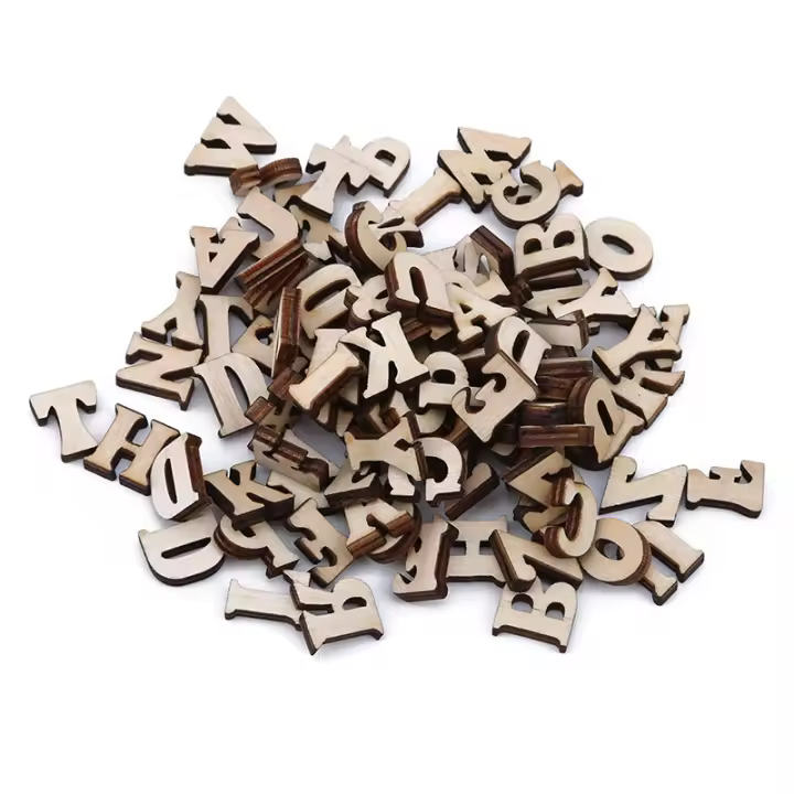 100pcs Pack Letras Y Números Decorativos Madera Para Niños Alfabeto Inglés DIY Educación Temprana Impresión De Palabras - 1