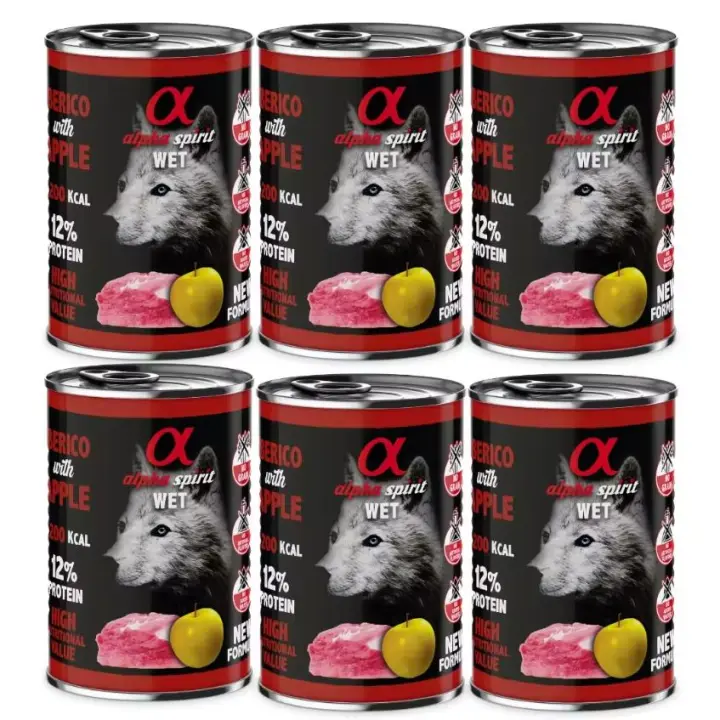 Pack 6 latas x 400 Gr - Alpha Spirit Comida Húmeda de Cerdo y Manzana para Perros - 1