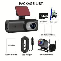 4K+1080P Doble cámara de salpicadero en el coche con control de aplicación, Wi-Fi, pantalla IPS, visión nocturna, GPS, tarjeta de memoria de 64 GB, soporte adhesivo, batería recargable de iones de litio, compatibilidad universal - details 9