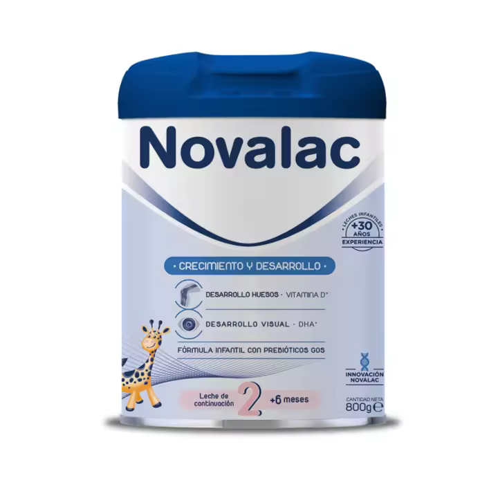 Novalac 2 - Leche en polvo de Continuación 6-12 Meses. Contribuye al normal desarrollo cognitivo y visual del bebé. Fórmula Elaborada con Pediatras rica en Hierro y en DHA - 800 g - 1