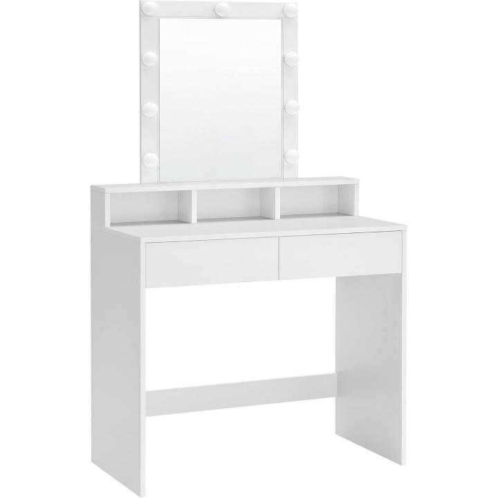Dressing Table, LED Lights, Dimmable Lighting in 3 Colours, Makeup Table with Mirror, 2 Drawers and 3 Compartments, Modern, White