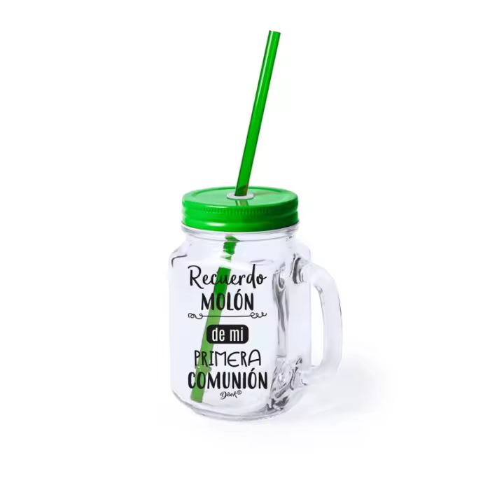 Disok Lote 10 Jarras VERDES Cristal con Caña Recuerdo Molón Mi Primera Comunión - Detalles para Comuniones - 1