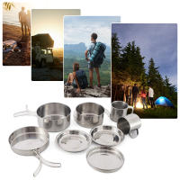 Set De Cocina Para Camping 8 Piezas Juego De Cocina Y Comedor De Acero Inoxidable Para Expediciones Al Aire Libre Y Senderismo Con Platos Y Copas - details 2