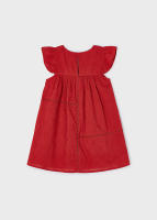 Mayoral. Vestido de Niña Bordado Rojo. Mangas Cortas. Botón Trasero - details 1