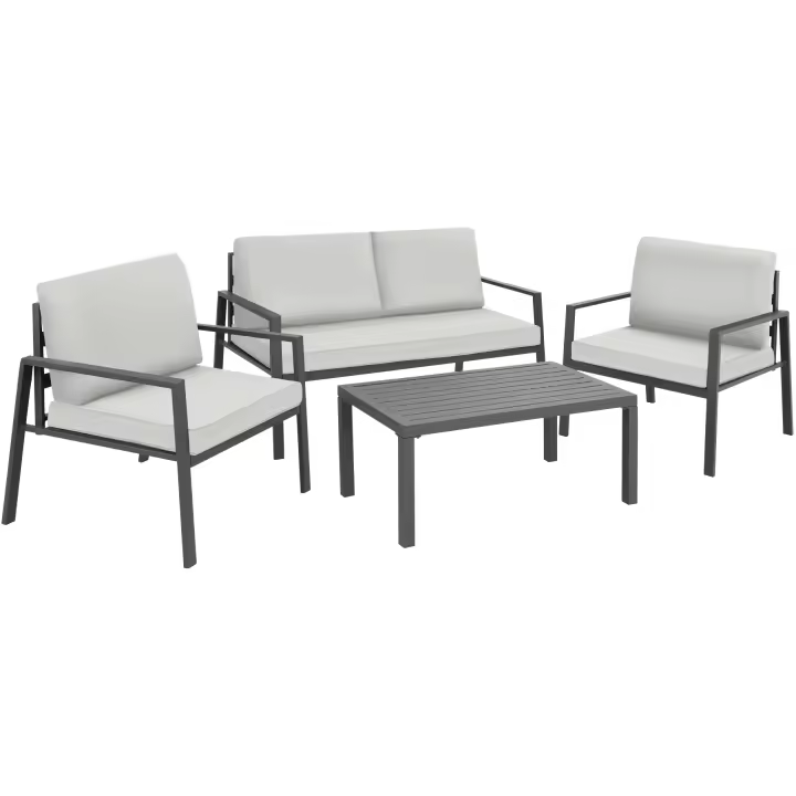 Tectake - Conjunto de muebles con mesa GÖTEBORG,  Estructura resistente de aluminio ligero, Estructura resistente a la intemperie e inoxidable, Cojines extragruesos e impermeables, Fundas extraíbles y lavables, Mesa con superficie de láminas - 1