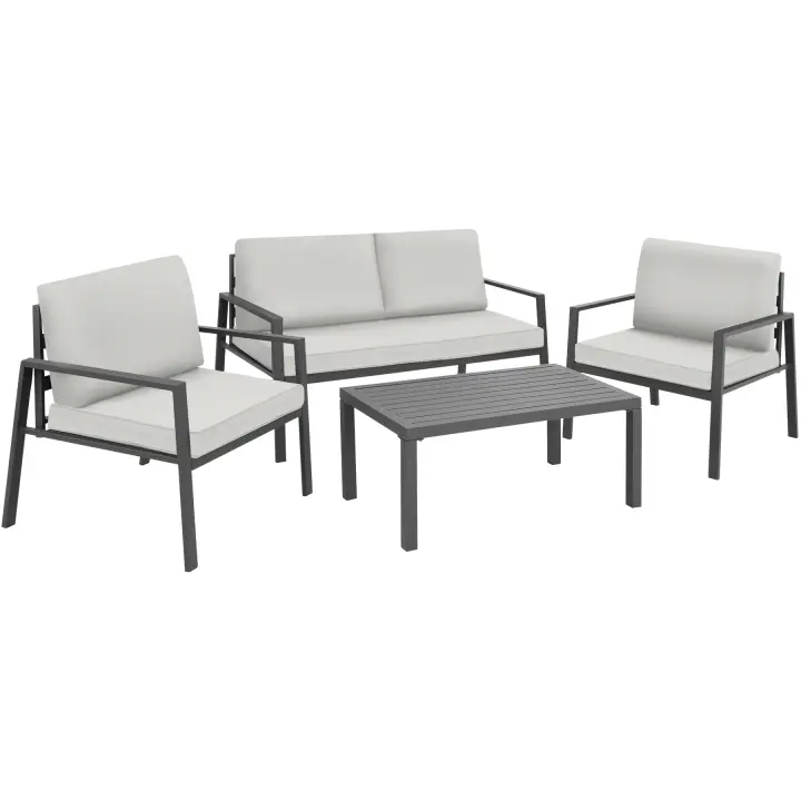Tectake - Conjunto de muebles con mesa GÖTEBORG,  Estructura resistente de aluminio ligero, Estructura resistente a la intemperie e inoxidable, Cojines extragruesos e impermeables, Fundas extraíbles y lavables, Mesa con superficie de láminas - 1