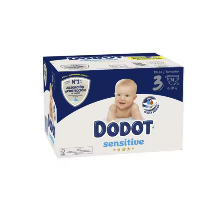 Dodot Pañales Bebé Sensitive, Talla 3 (6-10 kg), 74 Pañales , Nº1 en Protección de la Piel de Dodot, Pack Mensual - 1