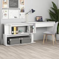 vidaXL Escritorio de esquina madera contrachapada 200x50x76 cm en color Blanco/Blanco brillante/Gris hormigón y más | estructura resistente ideal para salón dormitorio o estudio - details 0