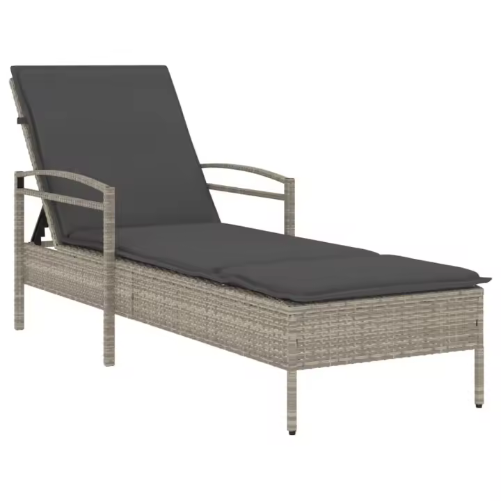 vidaXL Tumbona con cojín ratán sintético 63x200x81 cm Negro, Marrón, Gris Sillas de Exterior Ideal para jardín, playa, piscina, terraza Tumbona Piscina Tumbonas Playa Tumbonas Jardín Exterior - 1
