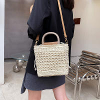 Crossbody Bag Women's Bag Straw Shoulder Bag New Fashion Leisure Bag Woven Beach Bag Handbag, 23*19*8cm, Off-white - details 3