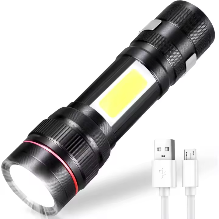 Linterna LED recargable, 800LM 3 modos y antorcha con zoom, linterna táctica COB portátil, regalo para niños/camping (1 unidad) - 1