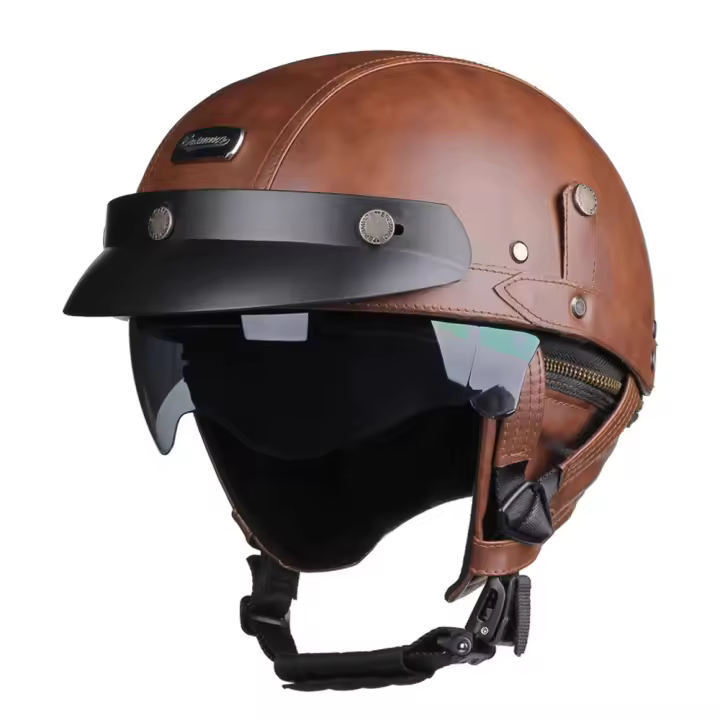 Casco De Motocicleta De Verano Para Hombres Y Mujeres Mitad De Cuero PU Estilo Retro Con Certificación DOT Para Motocross Y Bicicletas De Montaña - 1