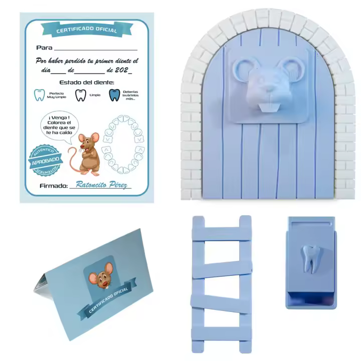 MFS Myfuturshop® Raton Pérez Puerta mágica, Caja para el Diente, Escalera, 4 certificados de Diente Limpio. Regalo Original para niño y niña. - 1