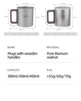 Taza De Café De Titanio Puro Tiartisan Para Exteriores Con Mango De Nogal Mate Antideslizante Y Anti-escaldón Capacidades De 300ml Y 450ml Para Camping - details 10