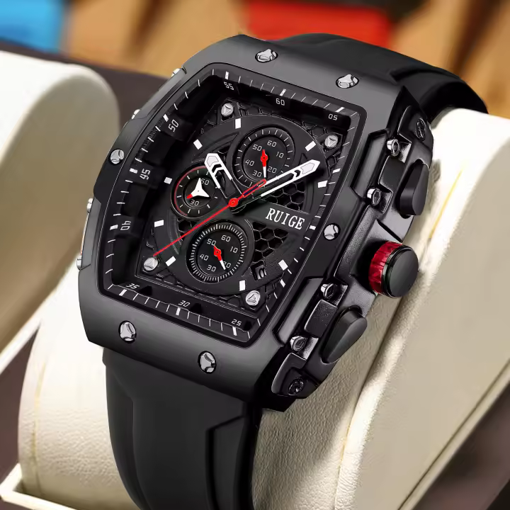 Reloj De Hombre RUIGE Multifuncional En Acero Inoxidable Auténtico Resistente Al Agua Con Brillo Nocturno Moda Trendy - 1
