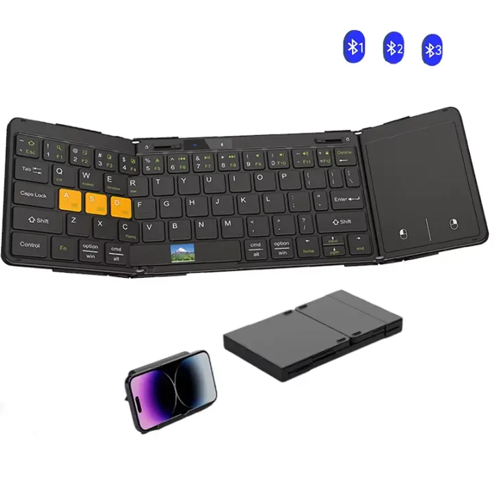 Teclado Plegable De Viaje Con Touchpad Y Pantalla Bluetooth Para Windows iOS Android Teclado Multi Dispositivo Plegable 63 Teclas Membrana Incluye Batería - 1