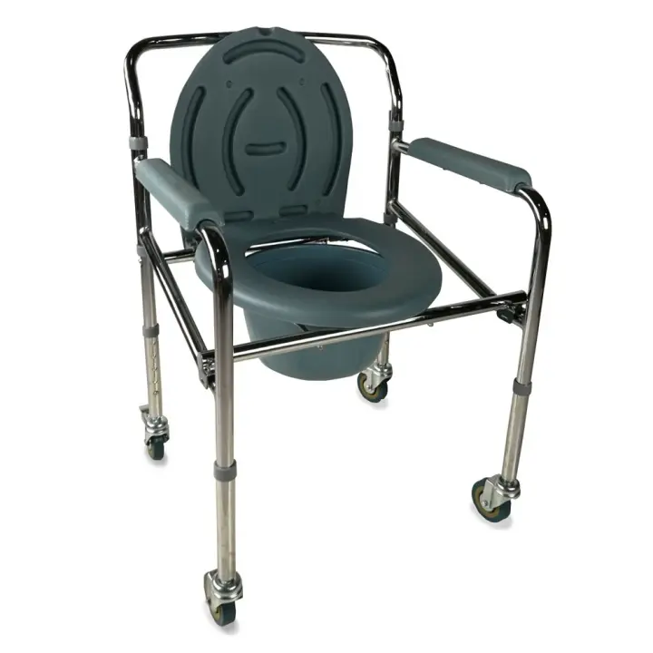 Mobiclinic Silla con WC Muelle Acero Silla WC con inodoro para personas mayores Silla orinal plegable Reposabrazos Asiento ergonómico Silla WC con ruedas Conteras antideslizantes 1 unidad - 1