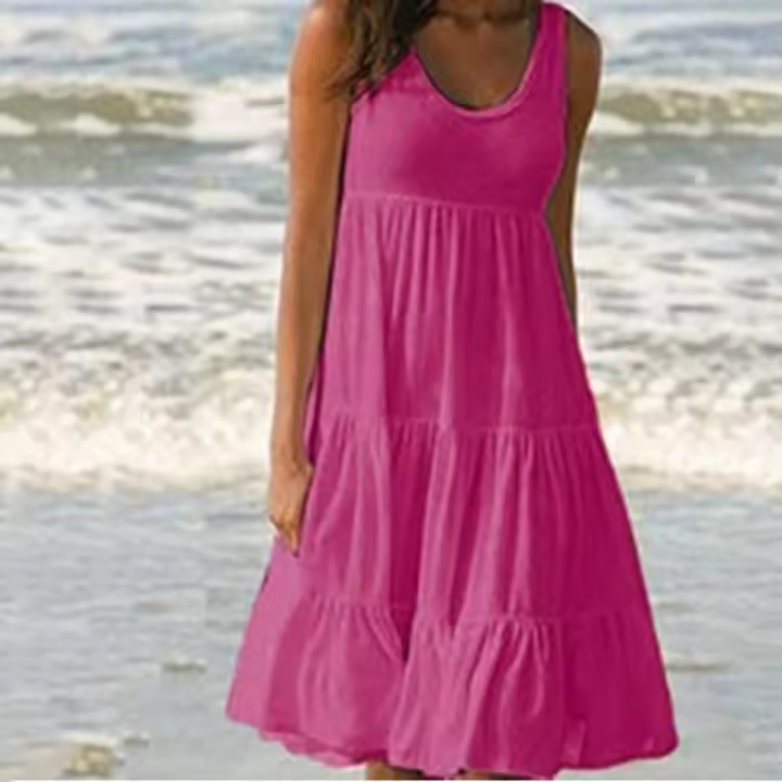 Vestido Mini Bohemio Sin Mangas Para Mujer Jocoo Jolee Estilo Playa Casual Cuello Redondo Volantes Suelto Oversize Verano 2023 - 1