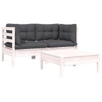 vidaXL Juego de muebles de jardín 3 pzas y cojines madera pino Marrón y gris, Natural y crema, Blanco Conjunto Terraza Muebles Jardín Exterior Juego de Muebles de jardín Mueble Jardín Exterior Muebles de Salon Exterior - details 0