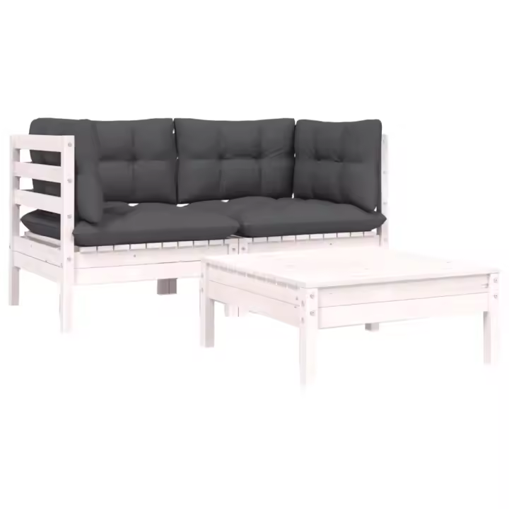 vidaXL Juego de muebles de jardín 3 pzas y cojines madera pino Marrón y gris, Natural y crema, Blanco Conjunto Terraza Muebles Jardín Exterior Juego de Muebles de jardín Mueble Jardín Exterior Muebles de Salon Exterior - 1