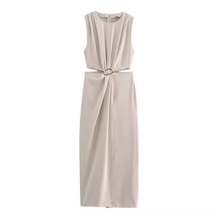 Vestido Elegante De Verano Para Mujer Con Cintura Acolchada Vestido Largo De Fiesta Sin Mangas Slim Fit Hollowed out O-Neck Polyester - 1