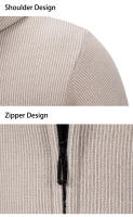 Chaqueta De Punto Para Hombre Con Capucha Y Forro De Plush Thicken Cardigan De Invierno Estilo Casual Cierre De Cremallera Manga Larga Color Sólido - details 8