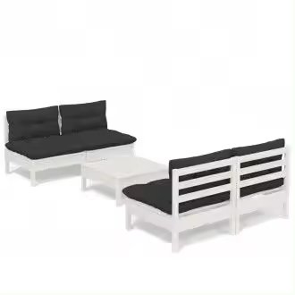 VIDAXL 3096005 conjunto de sofás y mesa para exteriores de pino blanco con cojines gris antracita - 1
