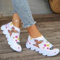 Zapatillas De Mujer Con Estampado De Mariposa Y Cristales Cómodas Y Antideslizantes Talla Grande Blanca Zapatos De Caminar Slip on Con Malla - details 5