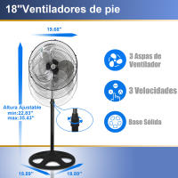 Ventilador de pie silencioso potente 80W y 18" Altura regulable 58-90cm y 3 Velocidades. Novedad con aspas Métalicas | Artree - details 0