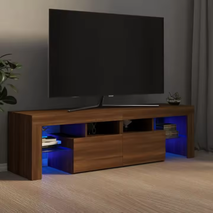 vidaXL Mueble de TV con luces LED marrón roble 140x36,5x40 cm - 1