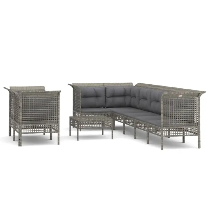 vidaXL Set de muebles de jardín 9 pzas y cojines ratán sintético gris - 1