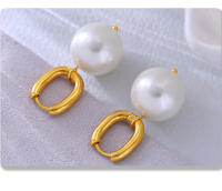 Clásico DE LA Moda de Perlas Redonda Blacas Gotas de Maple inoxidable Pendientes de Ano de Las Señores Elegantes de La Boda del Partido Pendientes de joyería - details 4