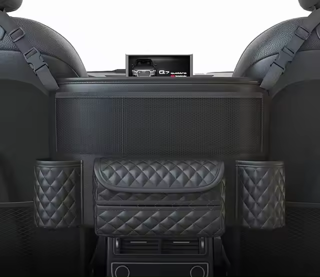 Bolsa De Almacenamiento Para Asiento Medio De Coche De Gran Capacidad En Cuero Negro Estilo Napa Soporte Para Artículos Colgante Para Espalda De Silla - 1