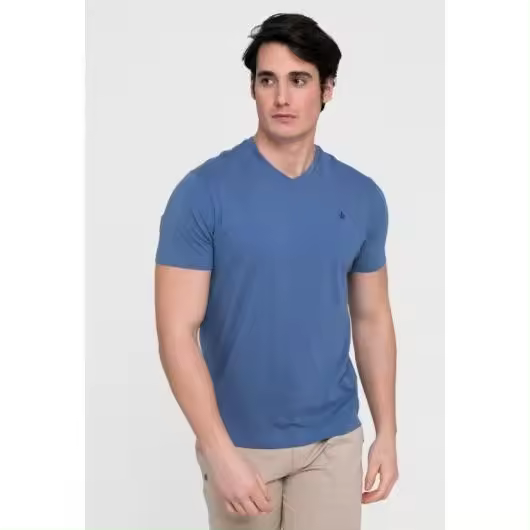 Camiseta cuello pico Valecuatro básica azul índigo - 1