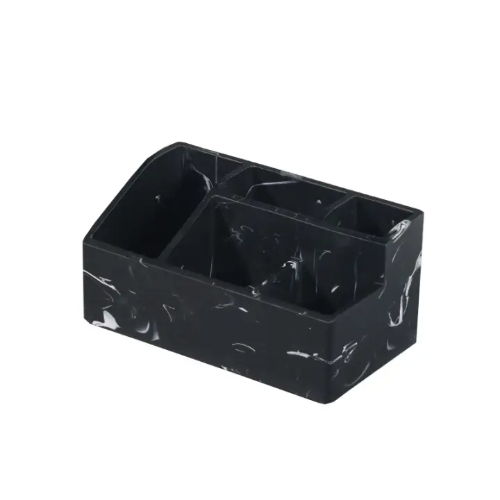 Organizador de resina para mostrador de baño, soporte para cepillos de dientes y pasta de dientes de 5 ranuras, almacenamiento grande para encimera, accesorios de baño estilo mármol (negro) - 1
