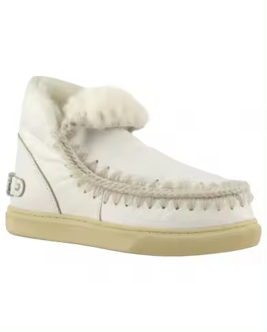 Mou Eskimo Botín de mujer Rhinestone Sneaker Logo Cuero Waxi Blanco - 1