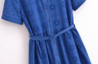 Vestido Corto Para Mujer Con Cinturón Y Bordado De Encaje Francesa Versátil Y Moda De Vacaciones Estilo Playa Manga Corta - details 5