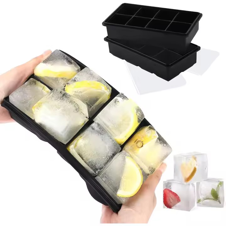 XXL Cubitera de Silicona with Tapa I Tapa de Hielo I Paquete Doble I Brutus 5x5cm Cubos de Hielo I-40-260 °C I BPA-Free (Negro) - 1