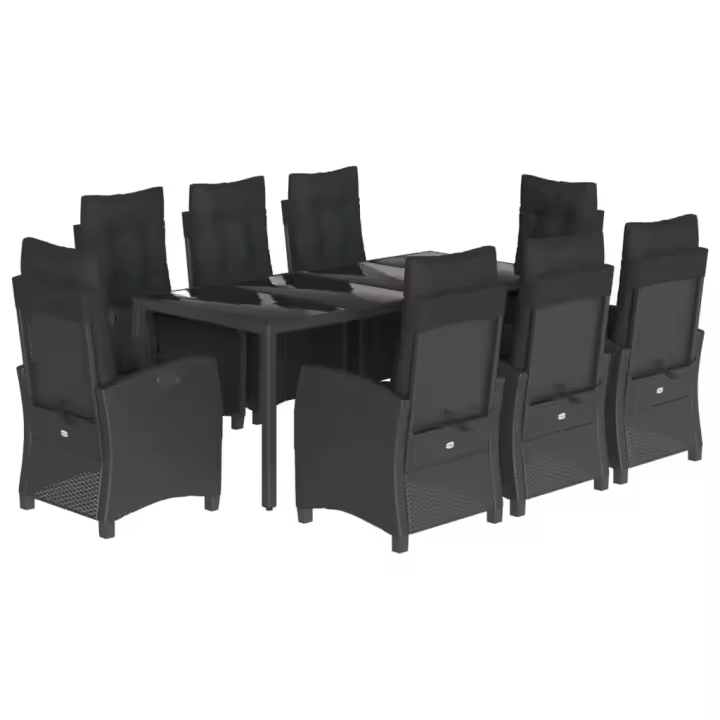 vidaXL Set de comedor de jardín 9 pzas y cojines ratán sintético negro - 1