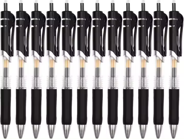 12pcs Bolígrafos Gel Retráctiles De Punta De Metal 0.5mm En Colores Clásicos Negro/Azul Rojo Para Escuela Escribir Suave Con Cuerpo Ergonómico - 1
