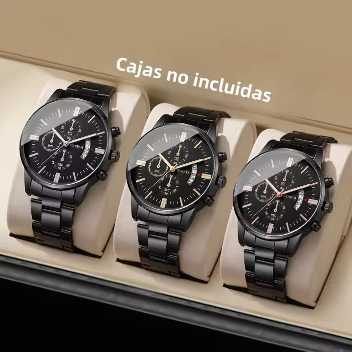 Reloj De Negocios Para Hombre Moda 3/4PCS Lujo Calendario Reloj De Cuarzo Sin Caja Material De Pulsera Y Caso De Aleación Resistencia a Agua Nula - 1