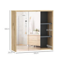 HOMCOM Mueble de baño con espejo Mueble de baño con espejo de pared con 3 estantes abiertos 2 puertas con espejo 60 x 20 x 60 cm madera natural - details 1