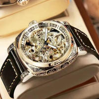 Reloj Mecánico Automático Para Hombre Estilo Business Negro De Zinc Con Luminiscencia Y Tourbillon Hueco Display Romano Resistente Al Agua - details 2