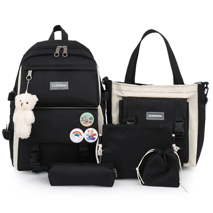 Mochila Kawaii con Pin y accesorios, Kit combinado de 5 piezas, mochilas de lona, bonita mochila Kawaii de gran capacidad - 1